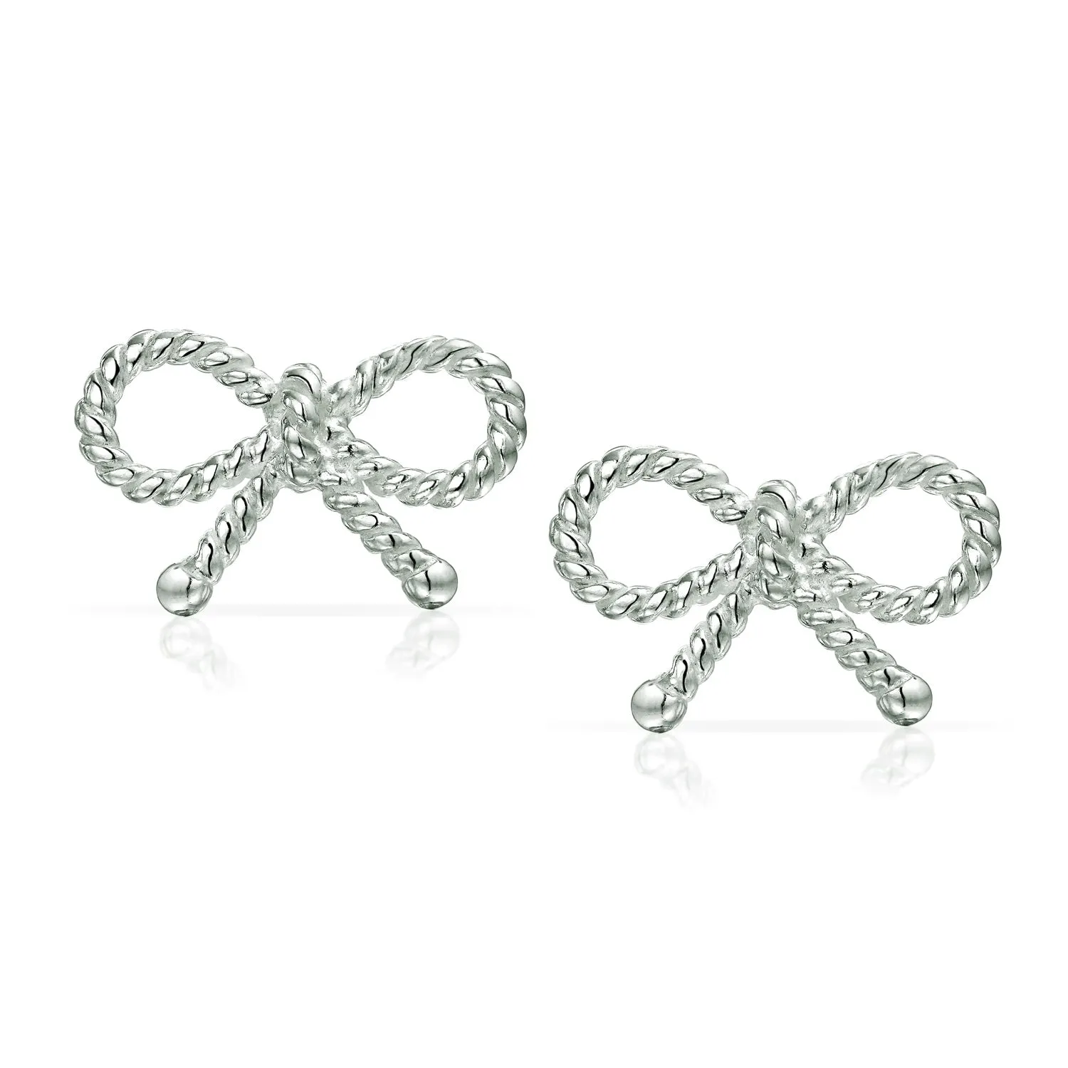 Delicate Simple Twist Cable Ribbon t Bow Stud Earrings Pendant Sterling Silver