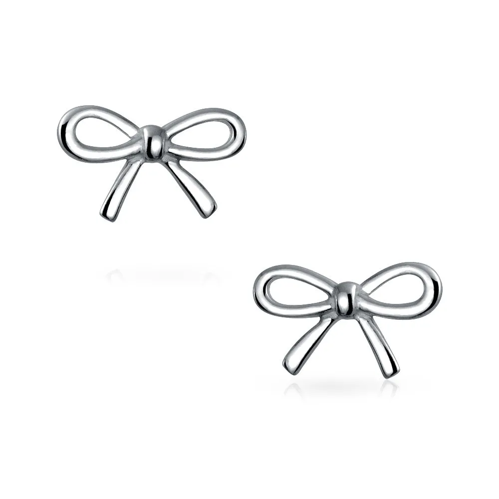 Delicate Simple Twist Cable Ribbon t Bow Stud Earrings Pendant Sterling Silver