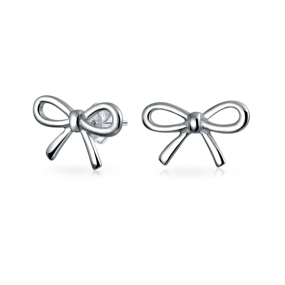 Delicate Simple Twist Cable Ribbon t Bow Stud Earrings Pendant Sterling Silver