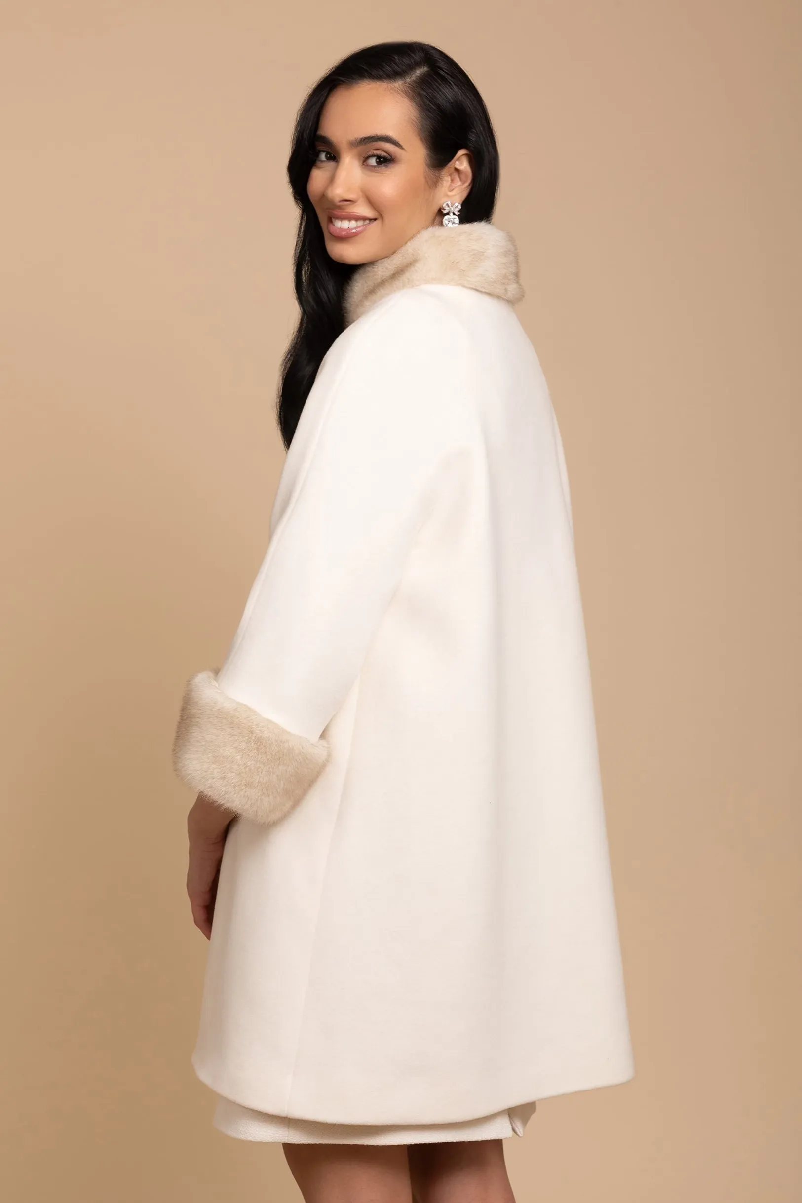 'Demure' Italian Virgin Wool and Cashmere Coat with Faux Mink