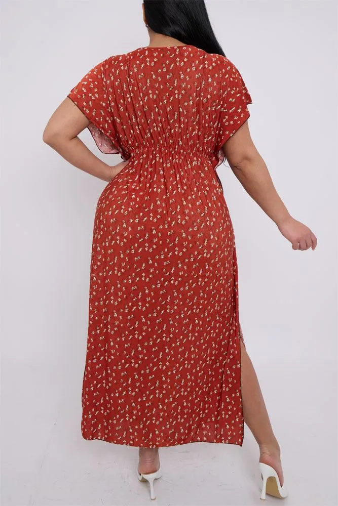 Ditsy Floral Print Elasticated Waist Kaftan Dress