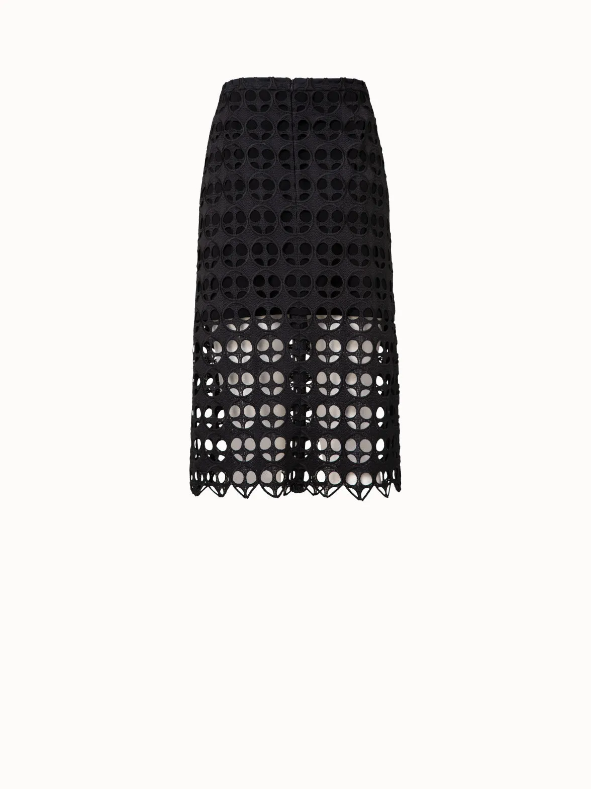 Dot Cut-Out Embroidery Pencil Skirt