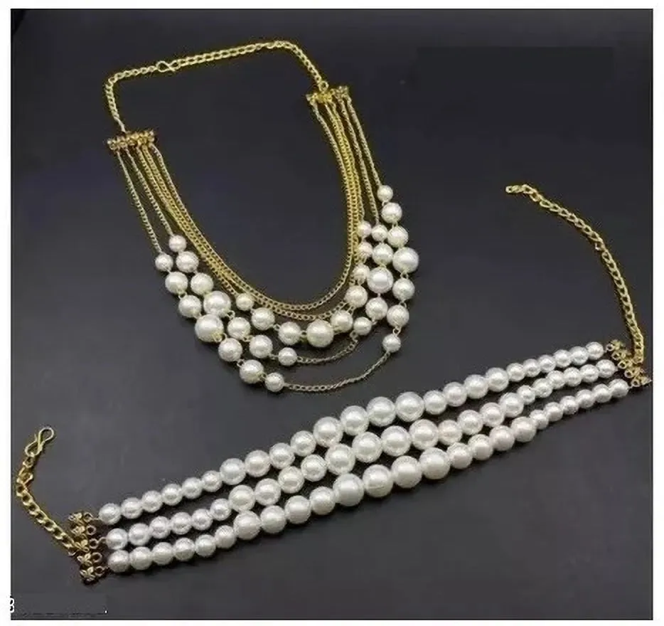 Elegant Deepika Padukon White Pearl Alloy Silver Jewellery Set (Pack of 2)