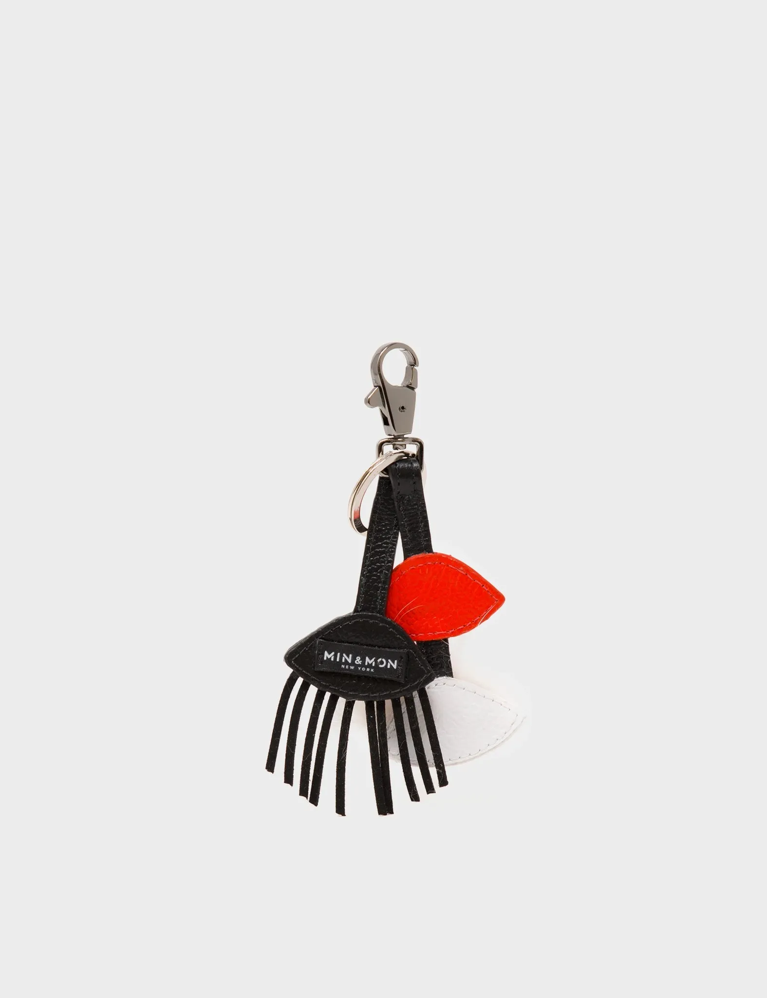 Eyes Charm - Black and Fiesta Red Leather Keychain