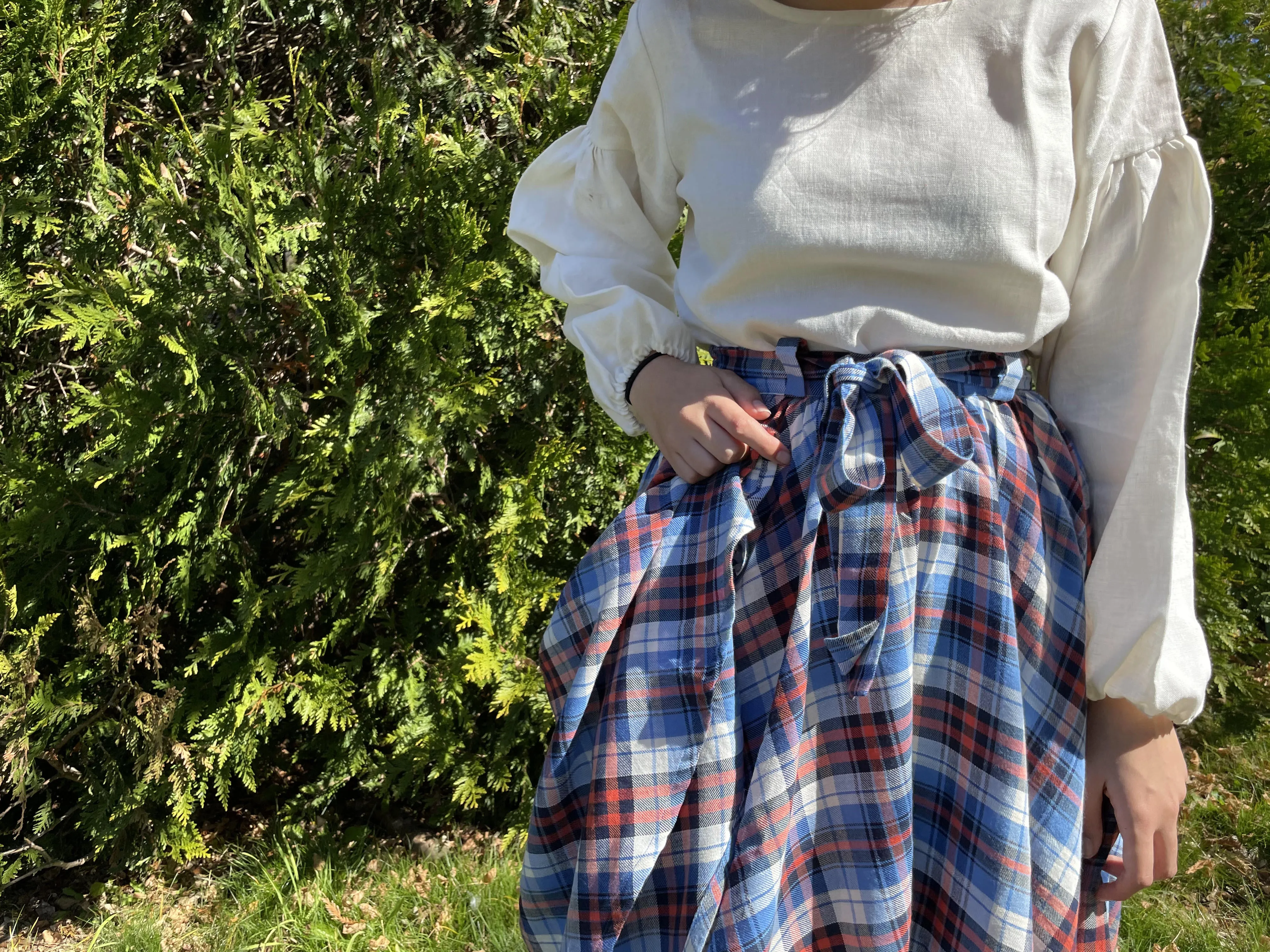 Fair Trade Umbrella Check Skirt - Blue and Orange