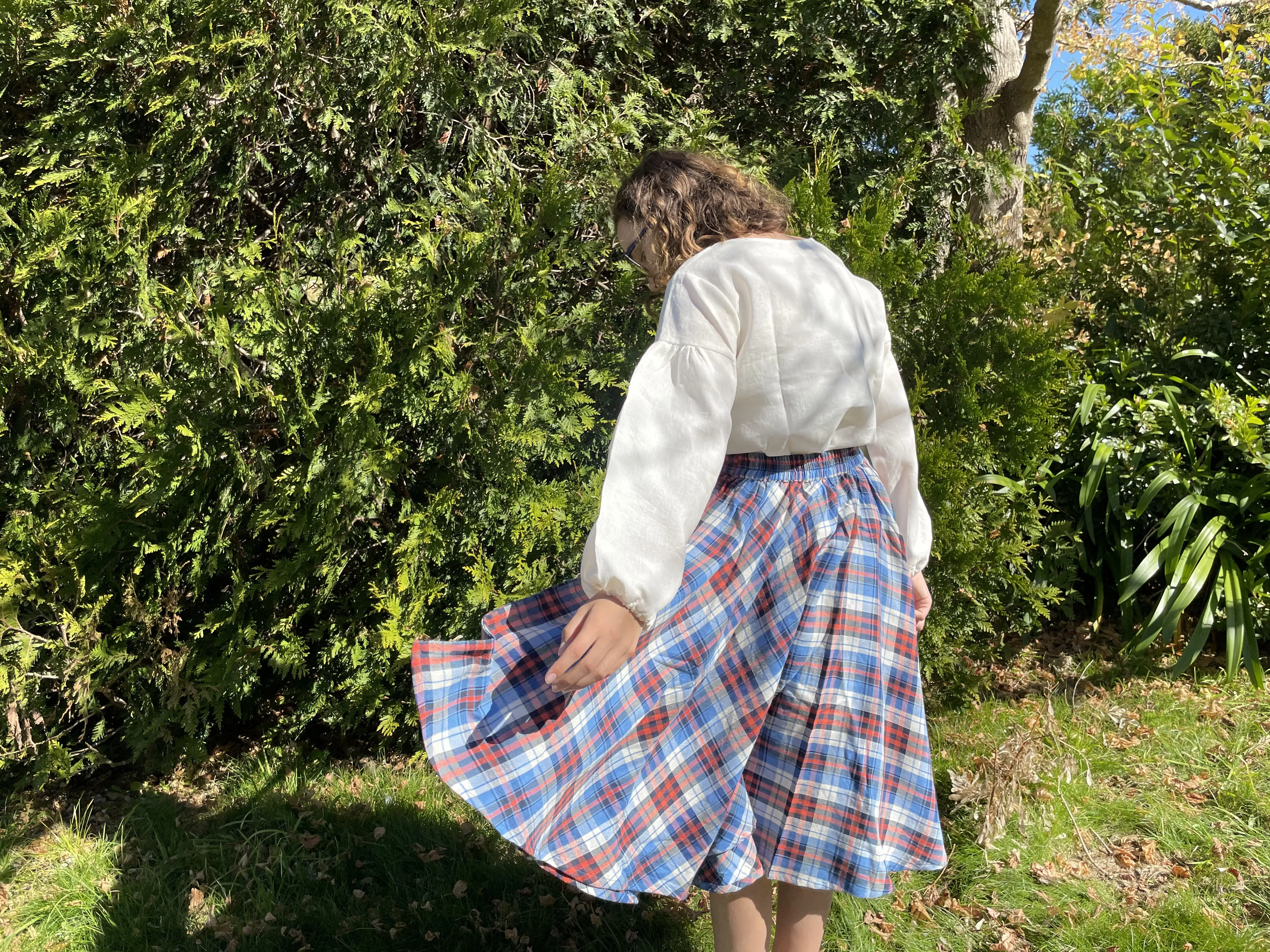 Fair Trade Umbrella Check Skirt - Blue and Orange