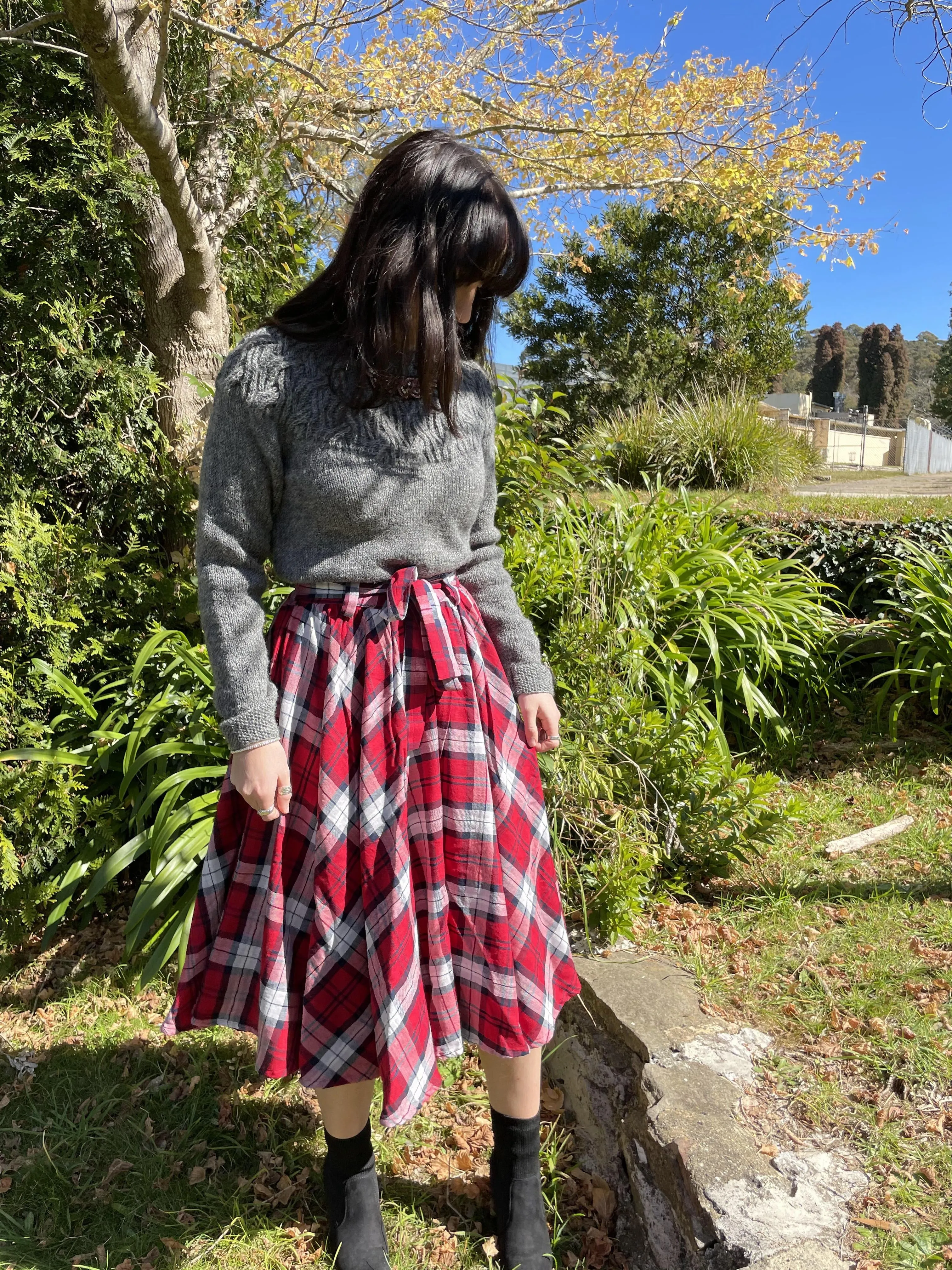 Fair Trade Umbrella Check Skirt - Red