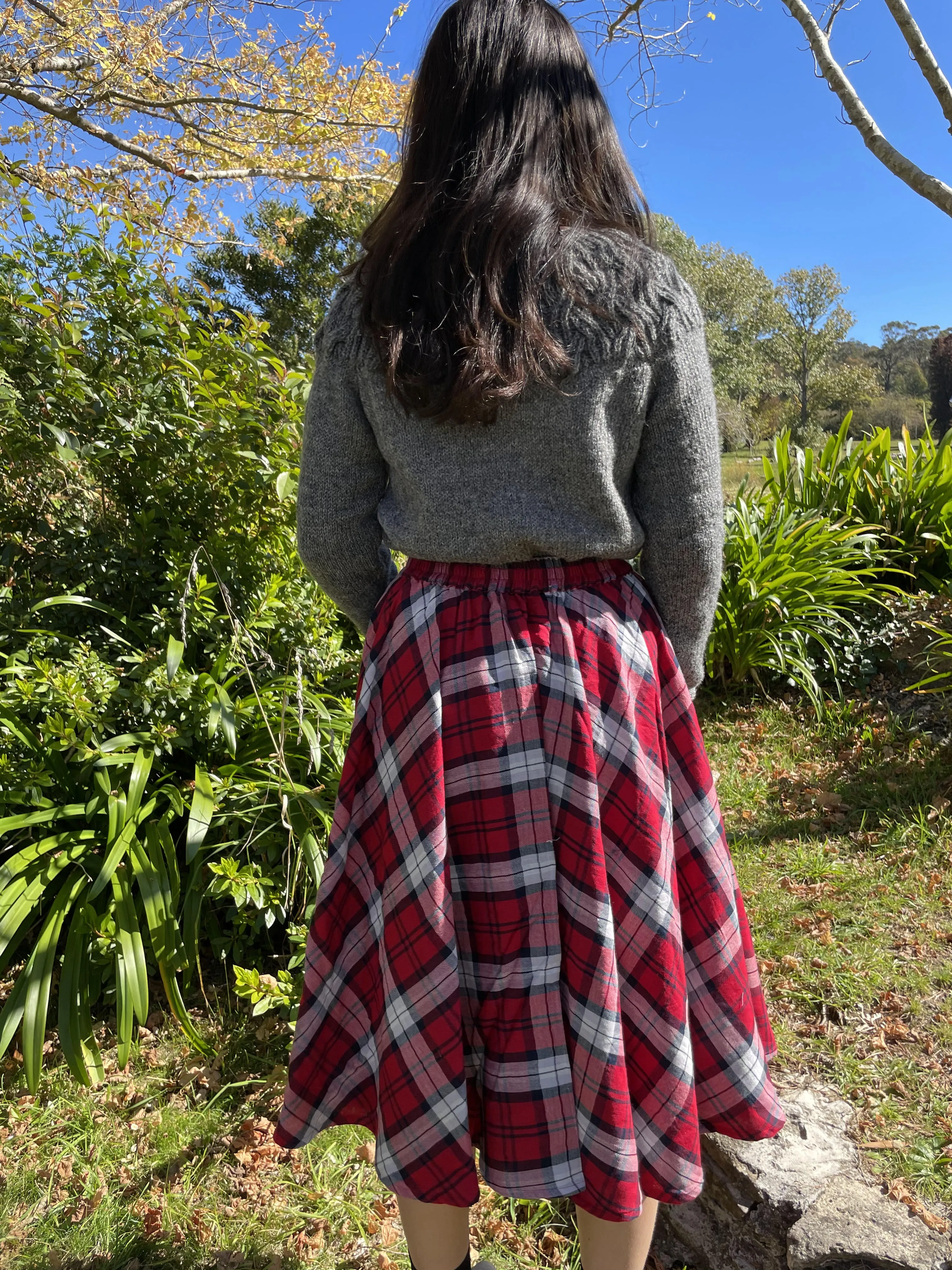 Fair Trade Umbrella Check Skirt - Red