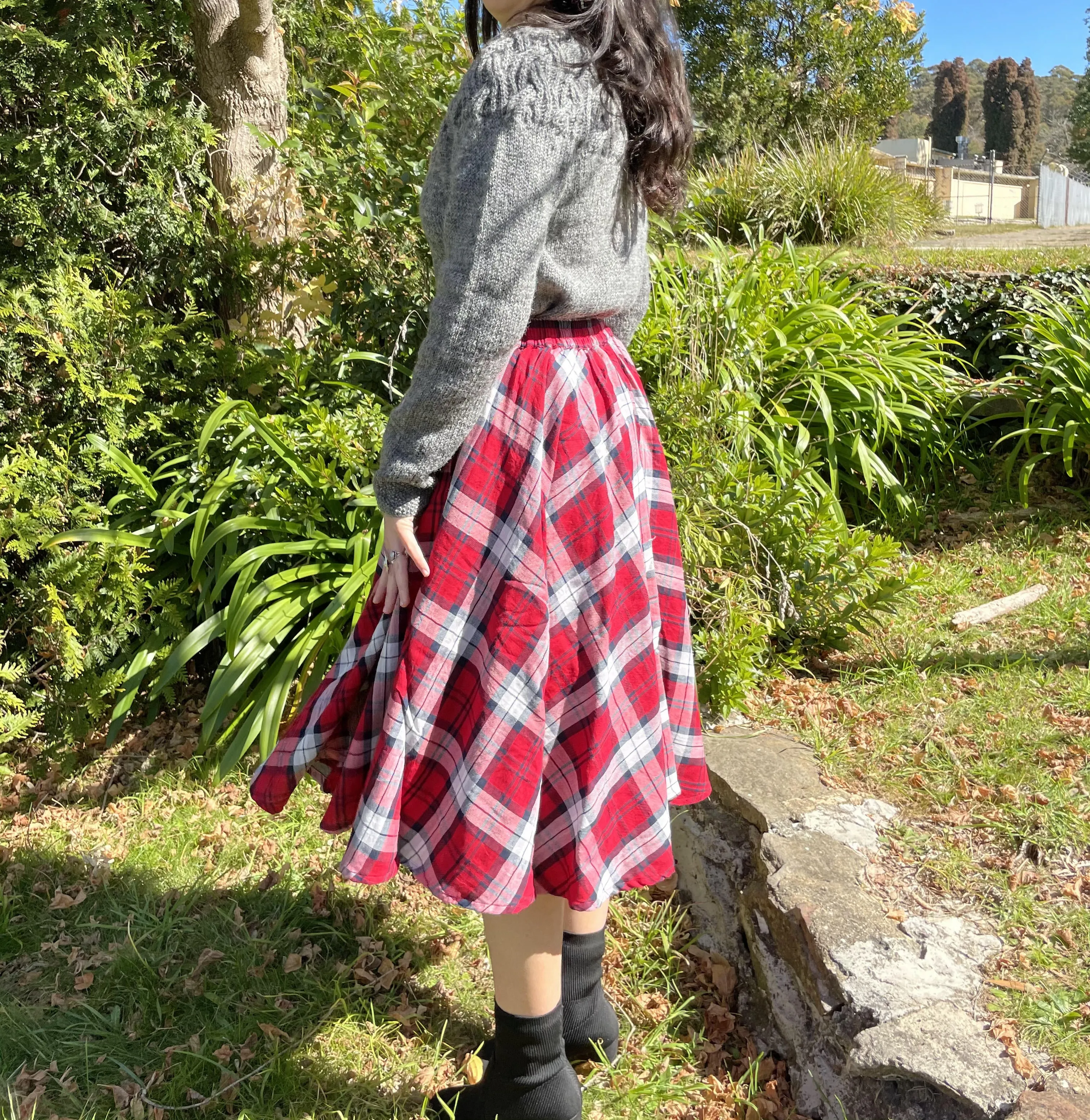 Fair Trade Umbrella Check Skirt - Red