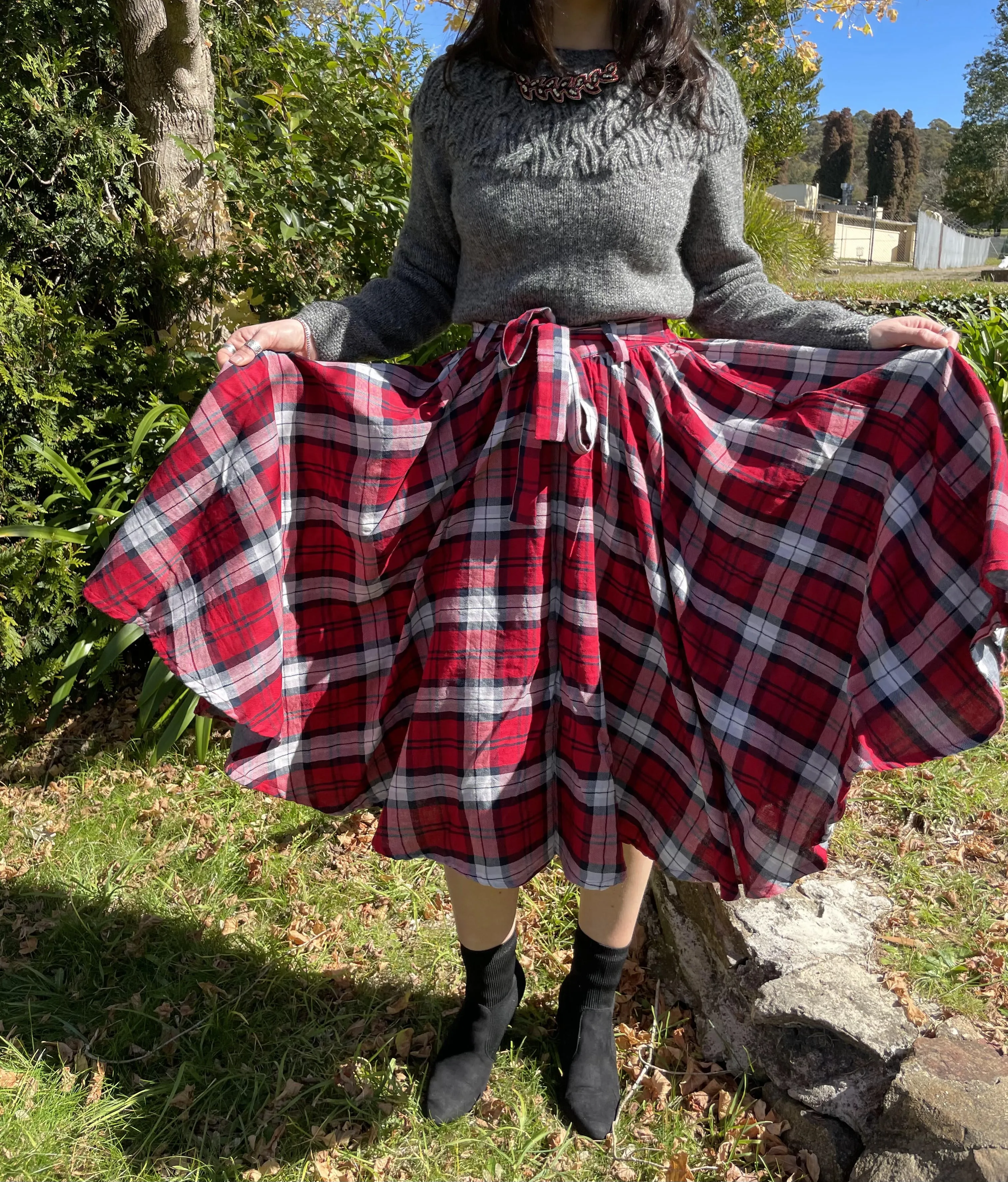 Fair Trade Umbrella Check Skirt - Red