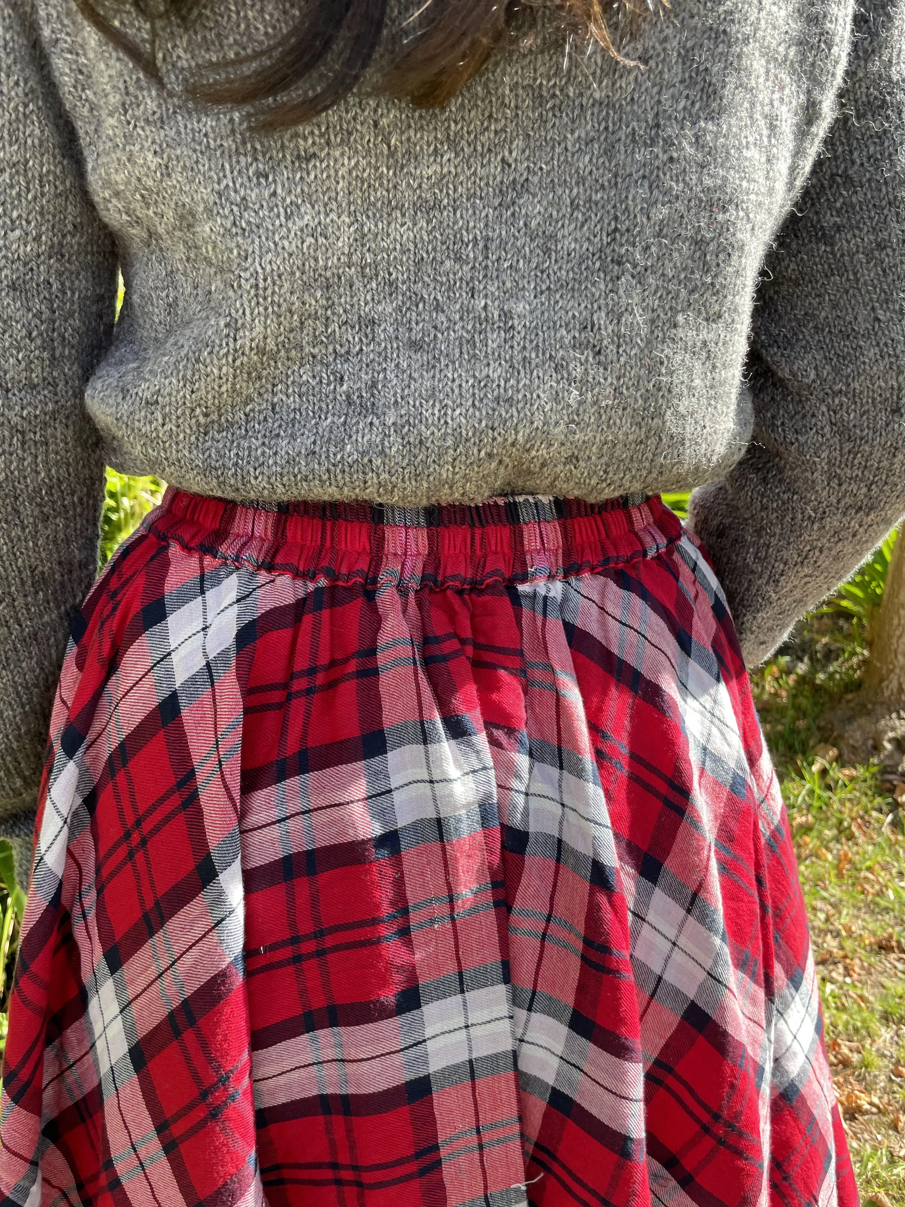 Fair Trade Umbrella Check Skirt - Red