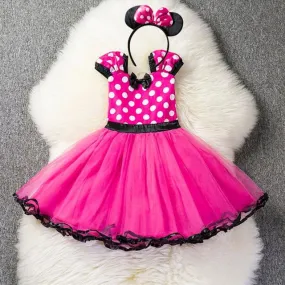 Fancy Princess Polka Dot Dresses with Mouse-Ears Headband