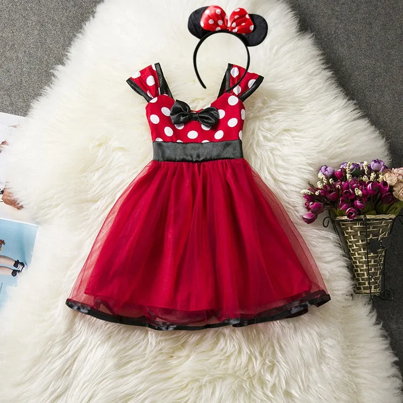 Fancy Princess Polka Dot Dresses with Mouse-Ears Headband