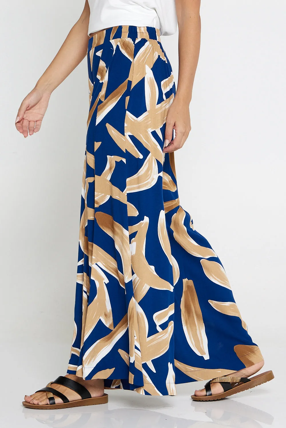 Farina Palazzo Pants - Navy/Brown Watercolour