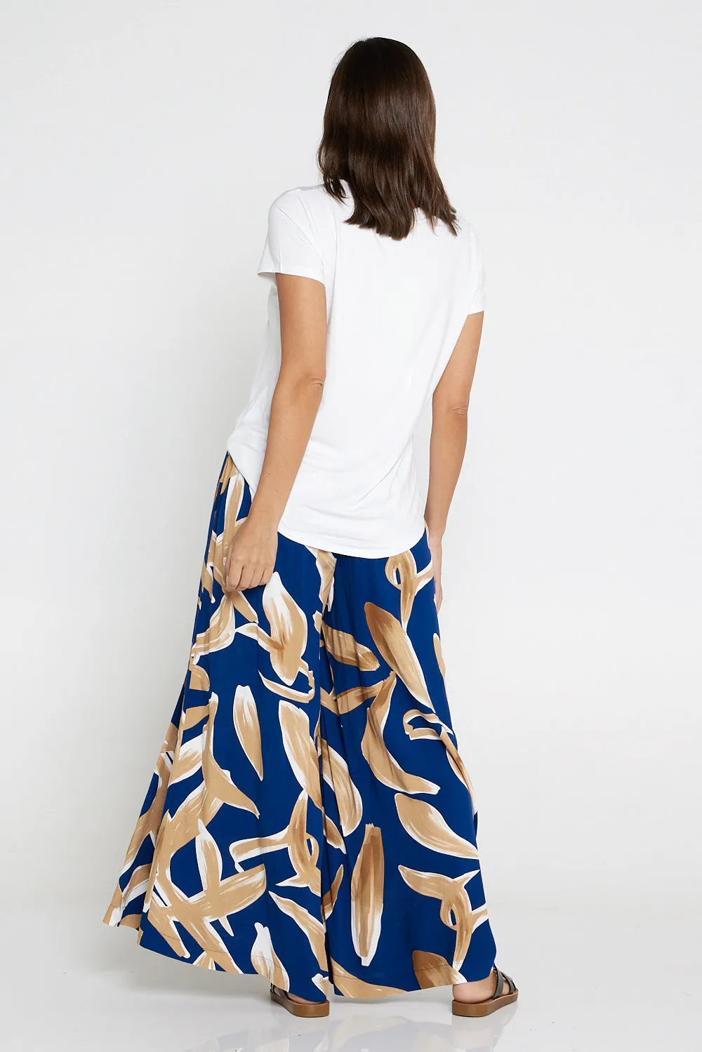 Farina Palazzo Pants - Navy/Brown Watercolour