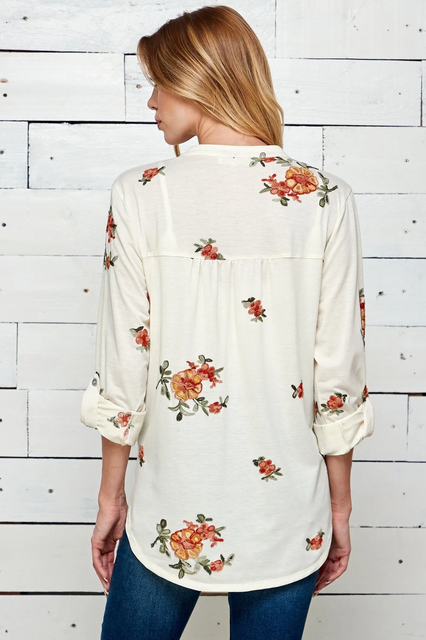 Figueroa & Flower 3/4 Sleeve Embroidered Top