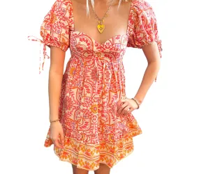 Floral Fiesta Babydoll Dress in Orange & Pink