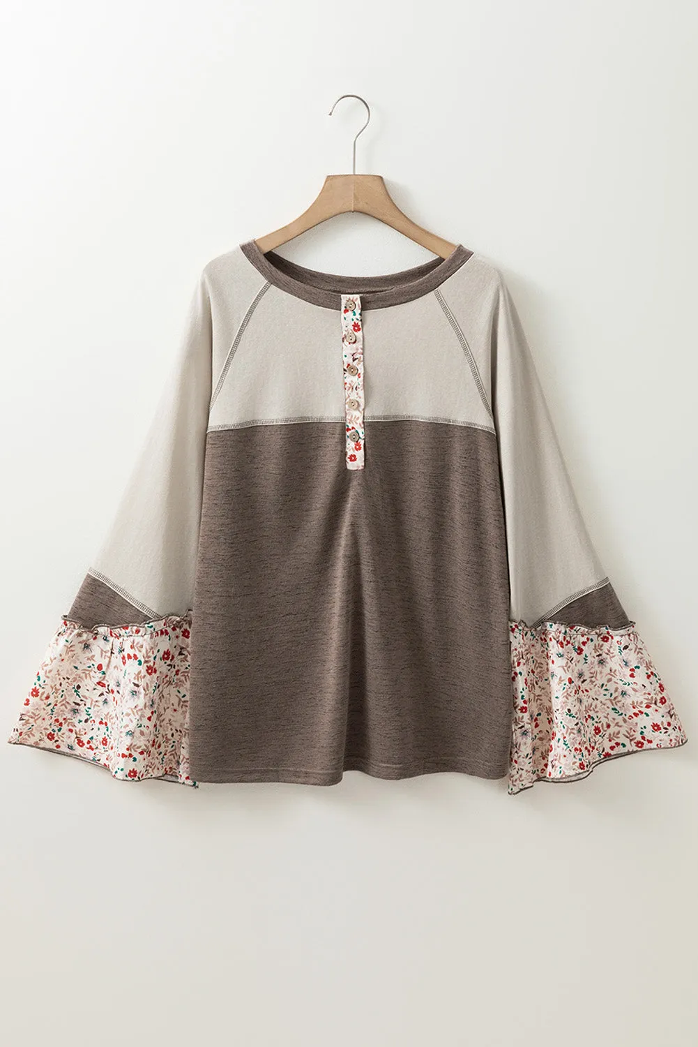 Floral Half Button Long Sleeve T-Shirt