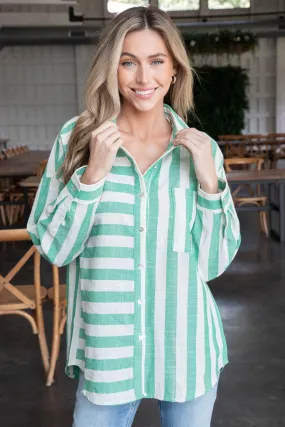 Frances Oversized Striped Shirt, Green