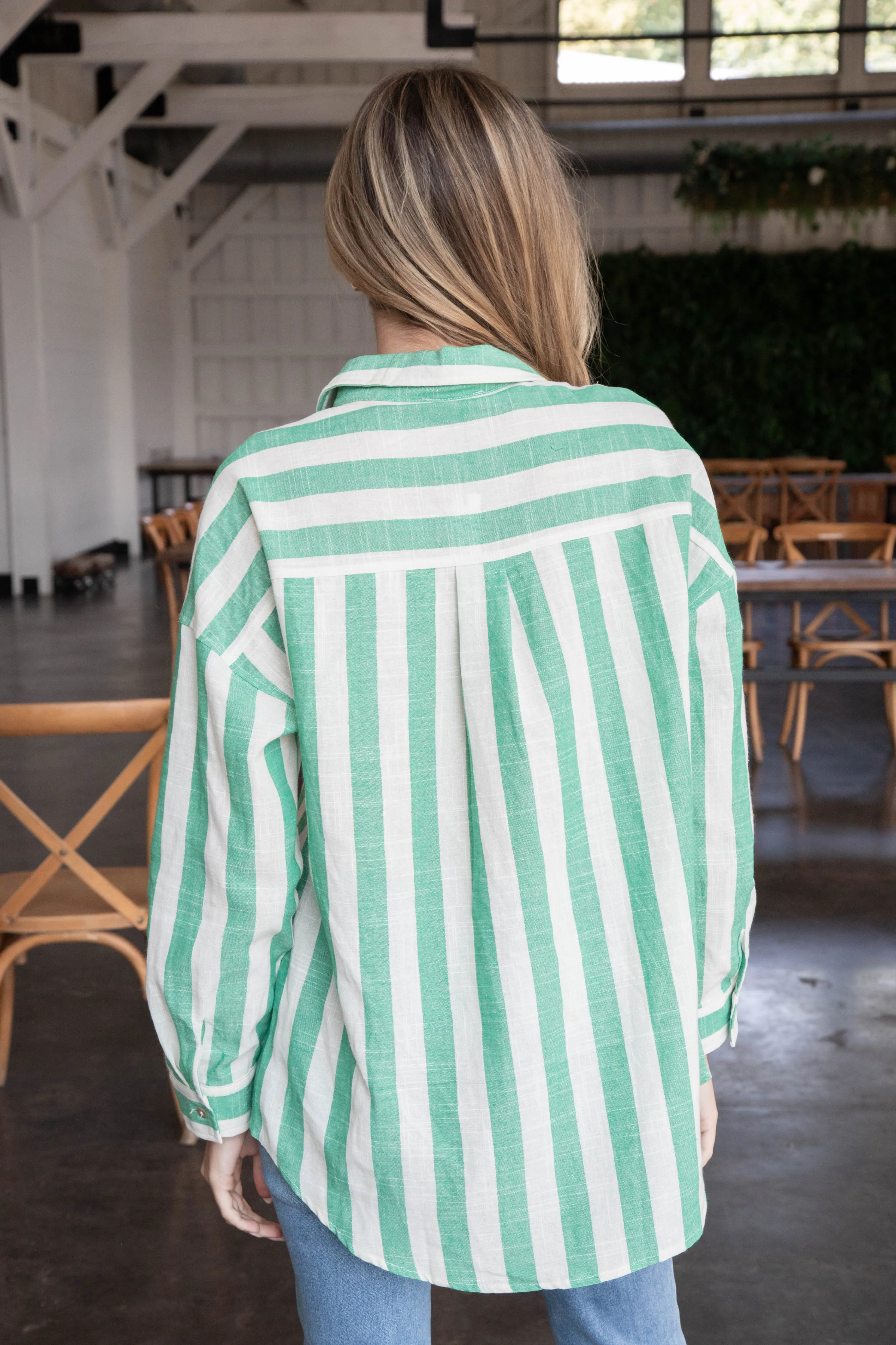 Frances Oversized Striped Shirt, Green