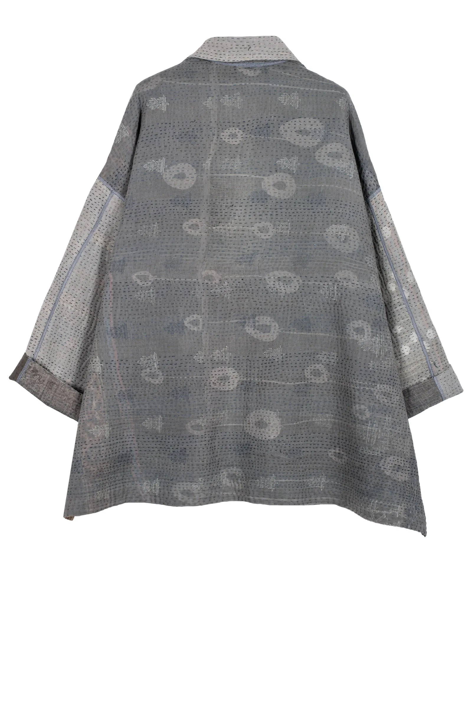 FRAYED PATCH KANTHA OVERSIZED MINI COAT