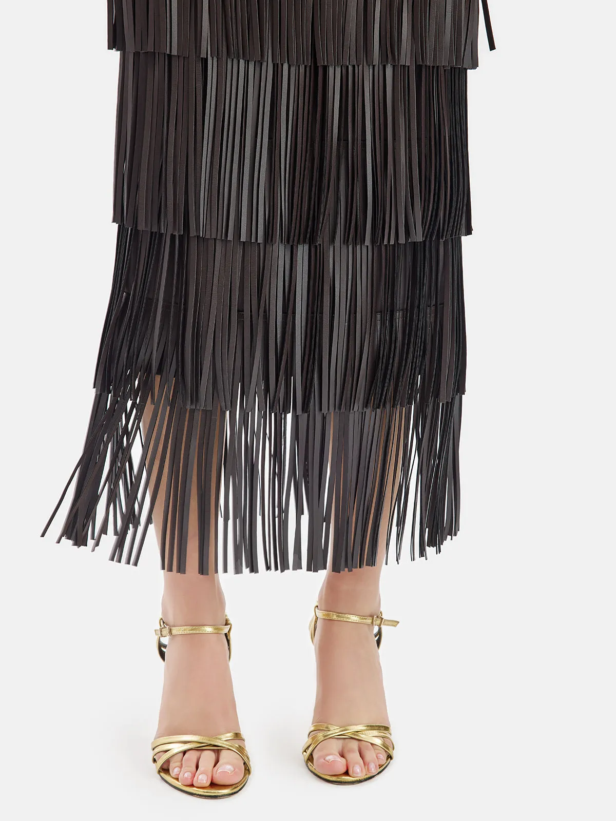 Fringe Leather Layered Skirt With Belt