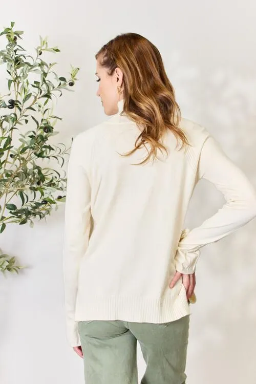 Full Size Ribbed Bow Detail Long Sleeve Turtleneck Knit Top