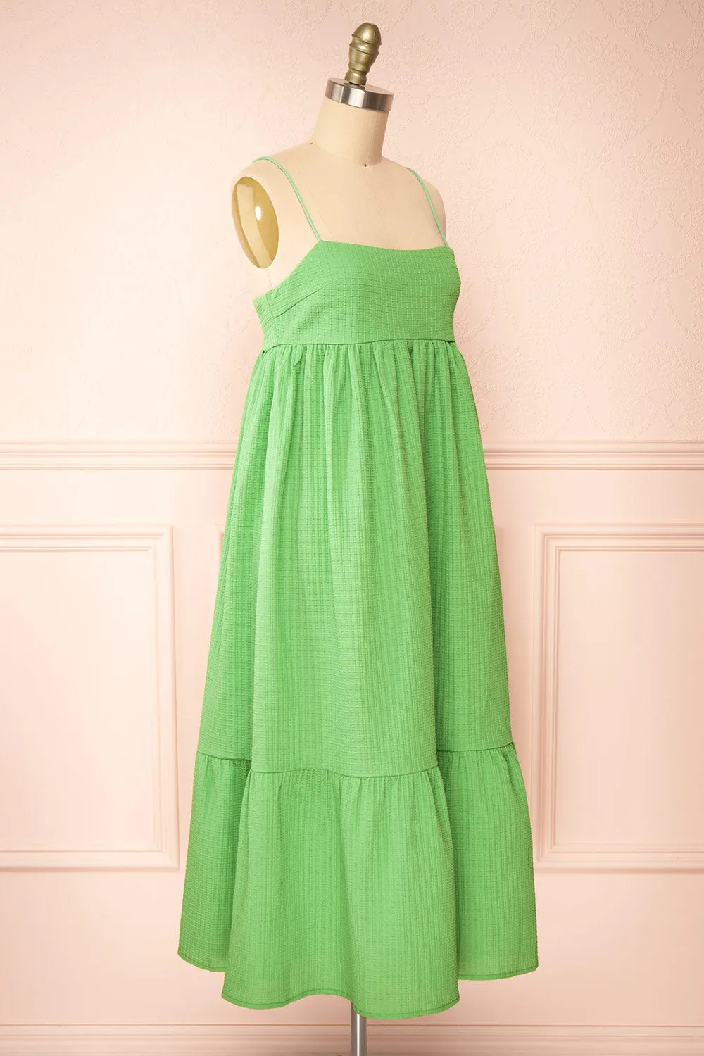 Gilli | Green Waffle Weave Babydoll Midi Dress