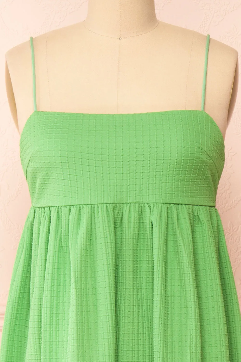 Gilli | Green Waffle Weave Babydoll Midi Dress