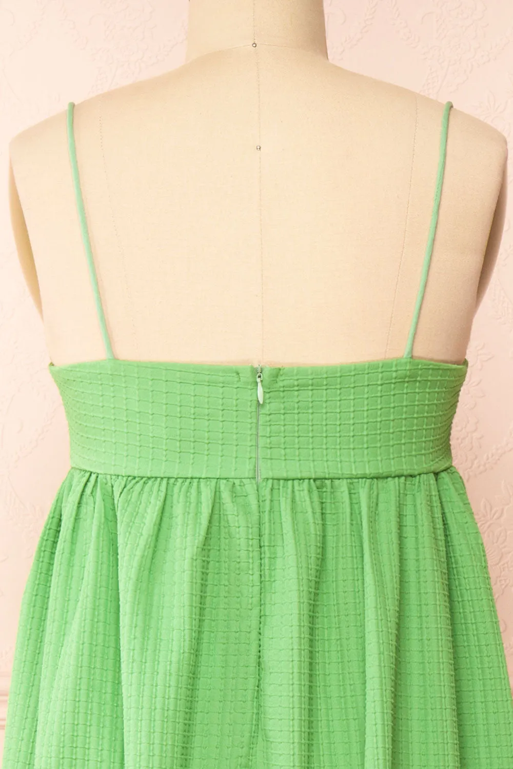 Gilli | Green Waffle Weave Babydoll Midi Dress