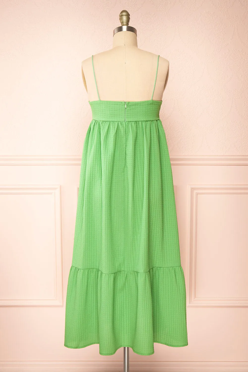 Gilli | Green Waffle Weave Babydoll Midi Dress