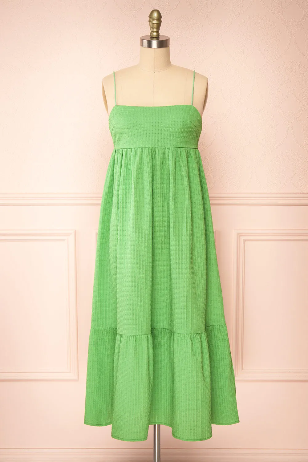 Gilli | Green Waffle Weave Babydoll Midi Dress