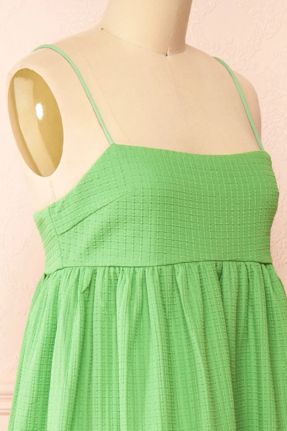 Gilli | Green Waffle Weave Babydoll Midi Dress