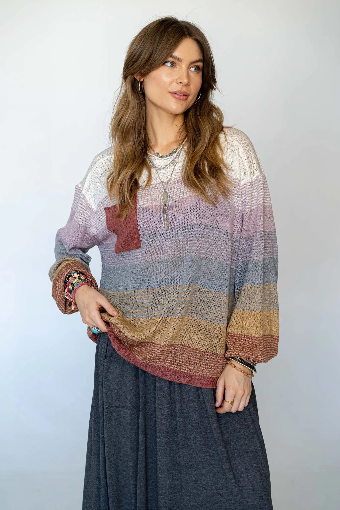 Going Places Gradient Stripe Sweater - Mauve