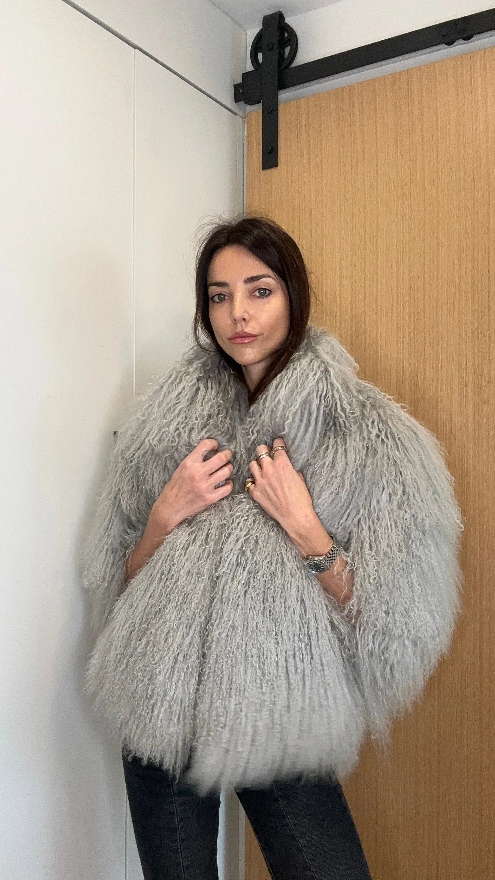 Grey Fur Jacket - S/M