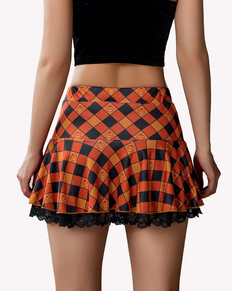 Halloween Pleated Mini Skirt