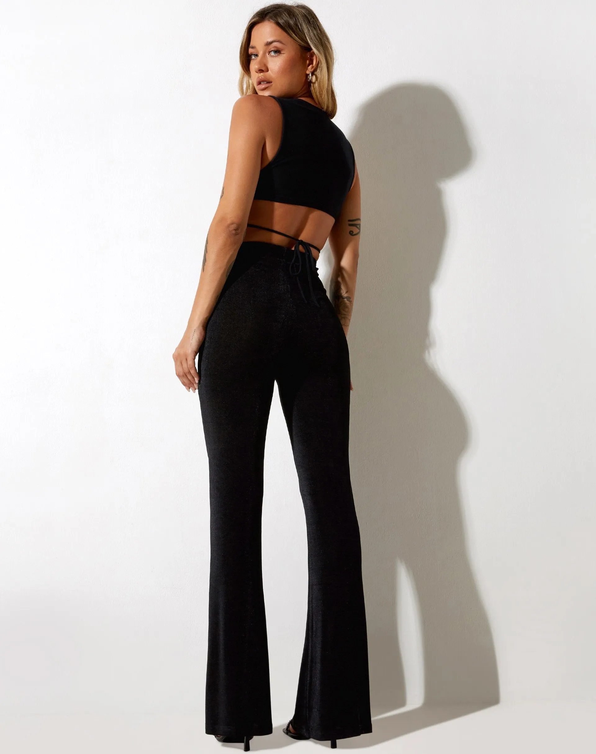 Hermima Trouser in Crepe Black Hotfix Diamante