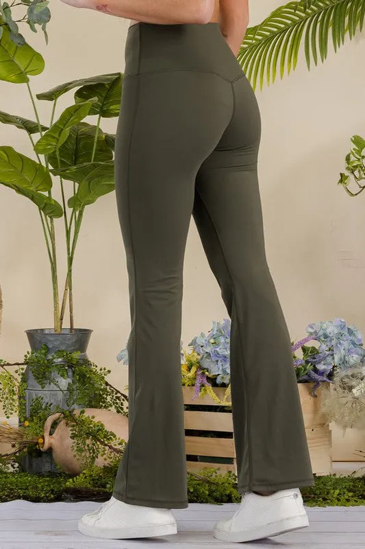 High Waisted Buttery Soft Yoga Flare - Olive