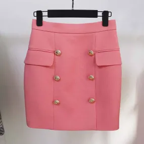 Hight Waisted Pink Formal Skirt Gold-tone Mini Skirt for Ladies