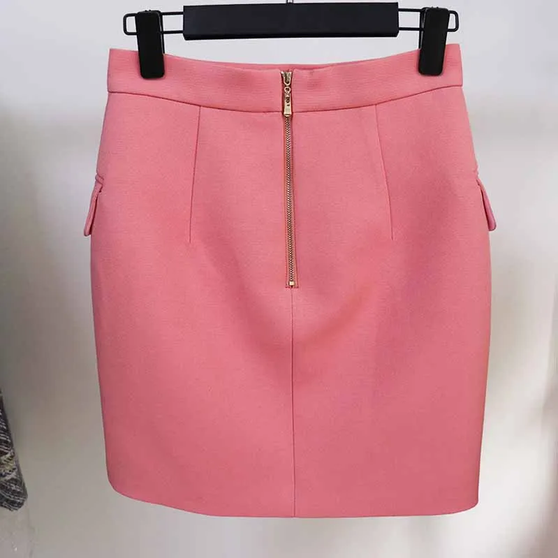 Hight Waisted Pink Formal Skirt Gold-tone Mini Skirt for Ladies