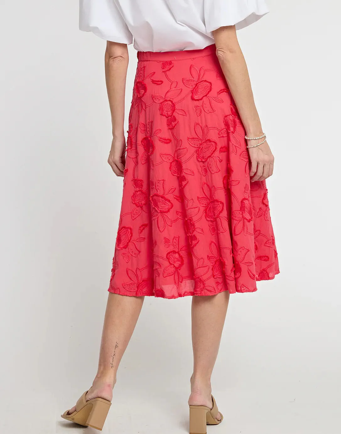 HINSON WU - GLORIA CORAL FLORAL APPLIQUE SKIRT