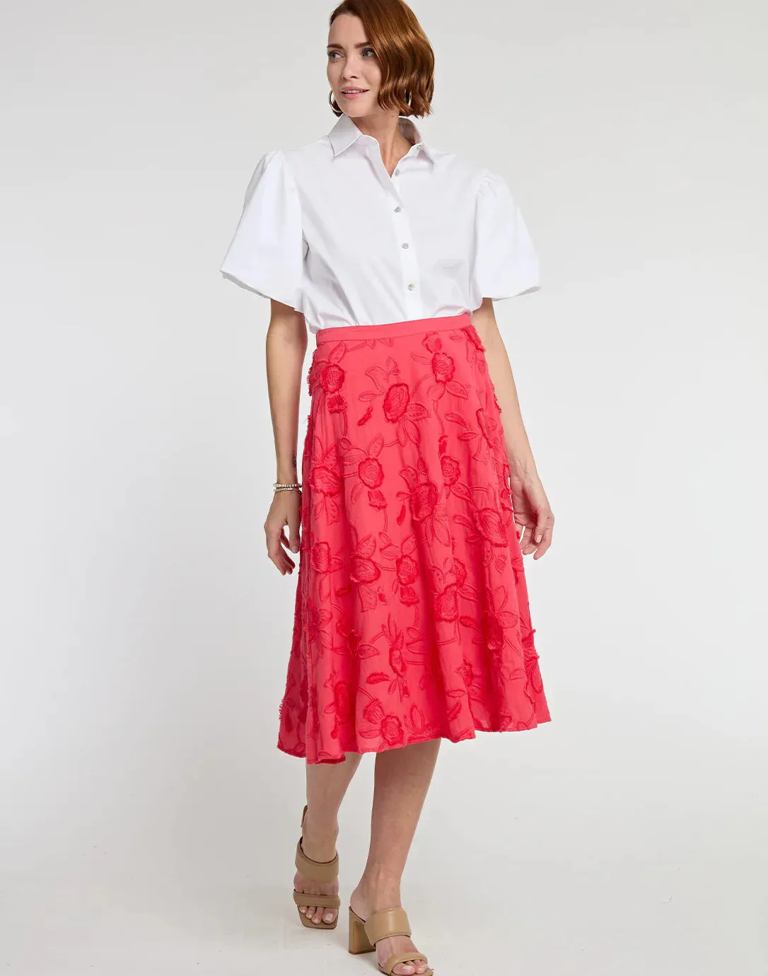 HINSON WU - GLORIA CORAL FLORAL APPLIQUE SKIRT