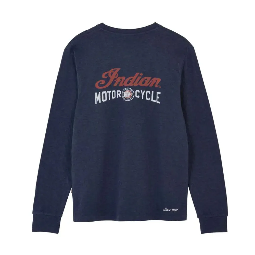 Indian Motorcycle  Mens Duofold Henley Long Sleeve T-Shirt Tee Comfortable Navy