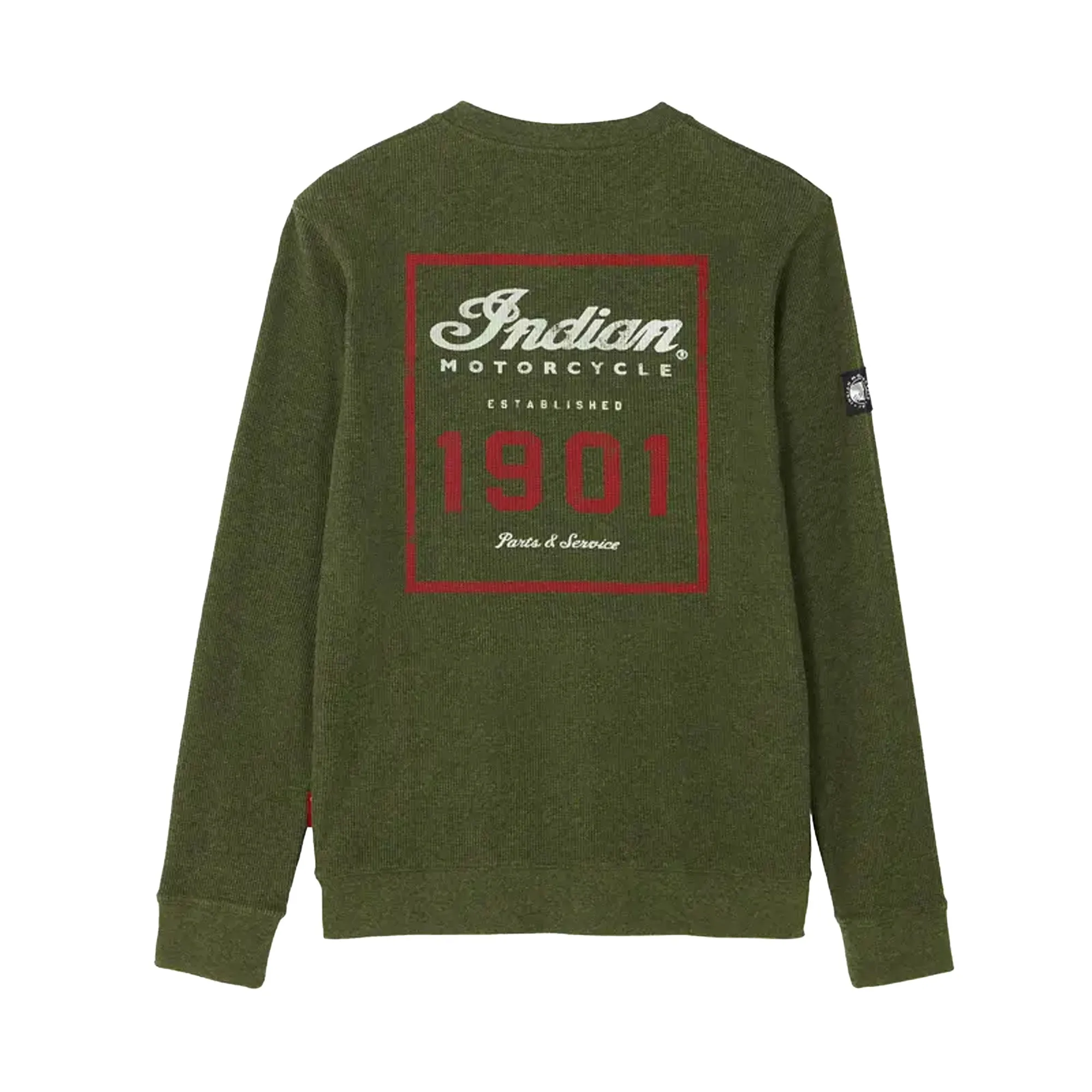 Indian Motorcycle Mens Waffle Henley Pocket Longsleeve T-Shirt Green