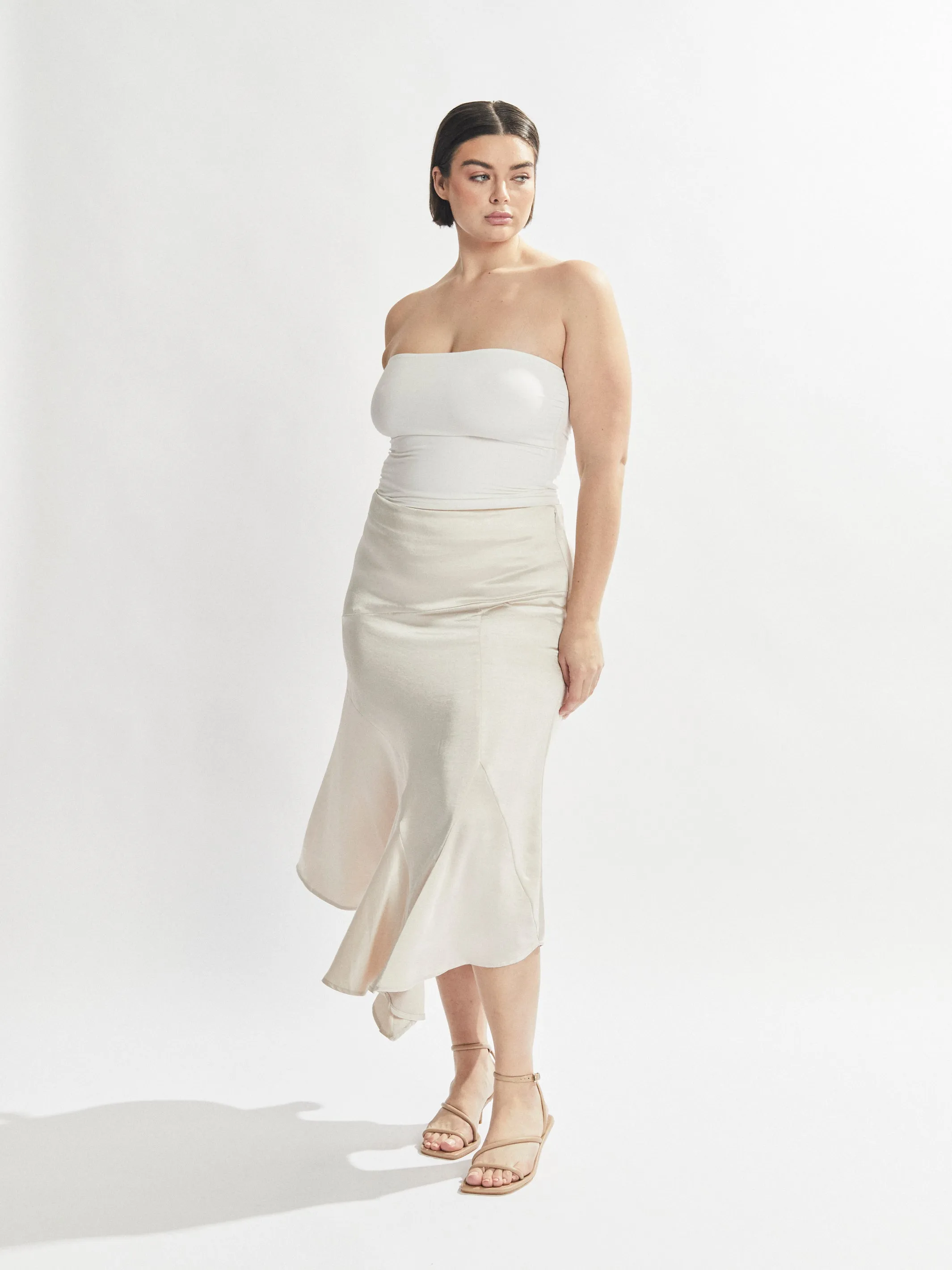 Isla Satin Midi Skirt Pearl