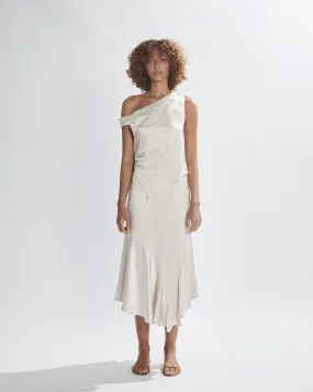 Isla Satin Midi Skirt Pearl