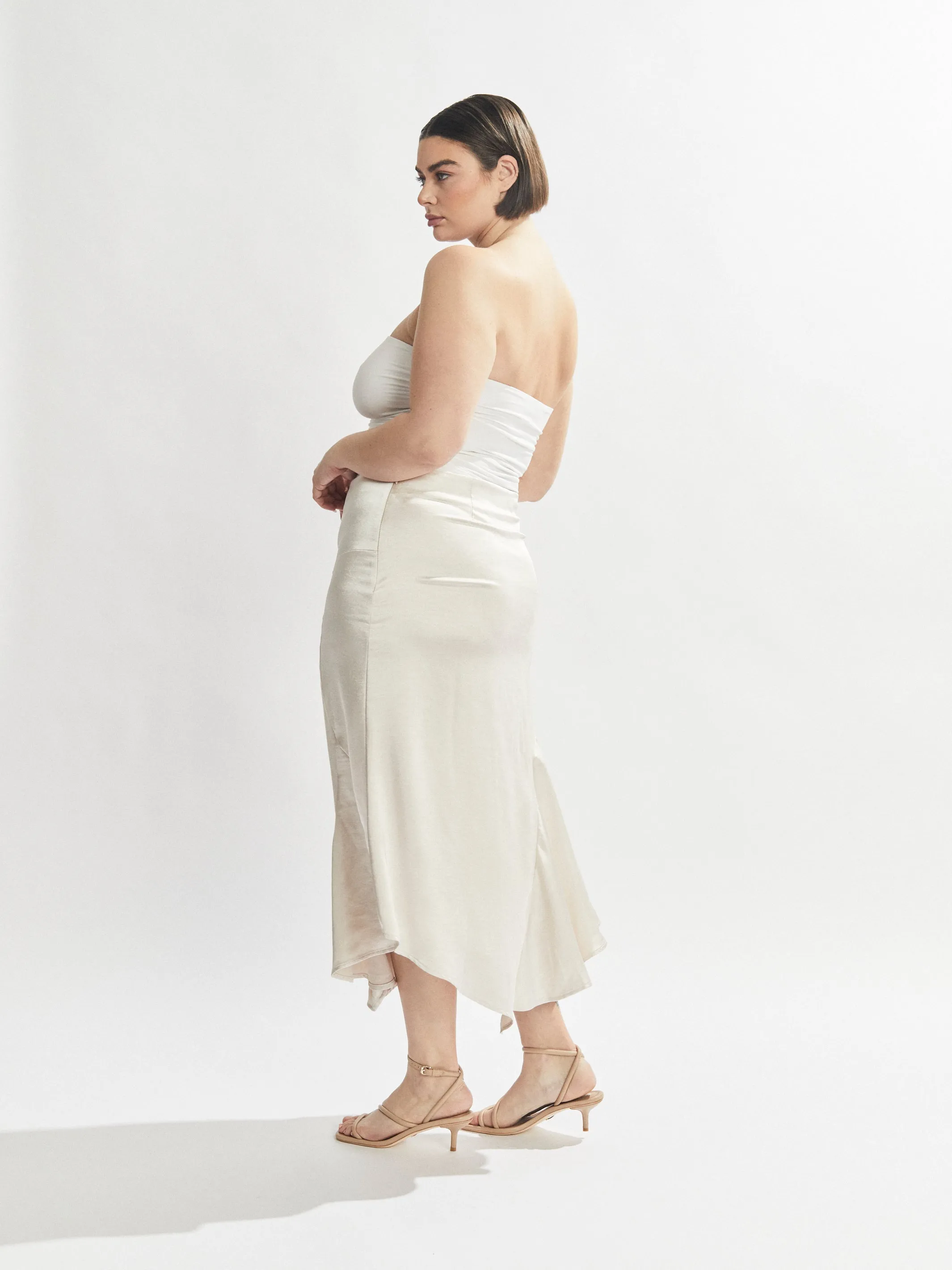 Isla Satin Midi Skirt Pearl