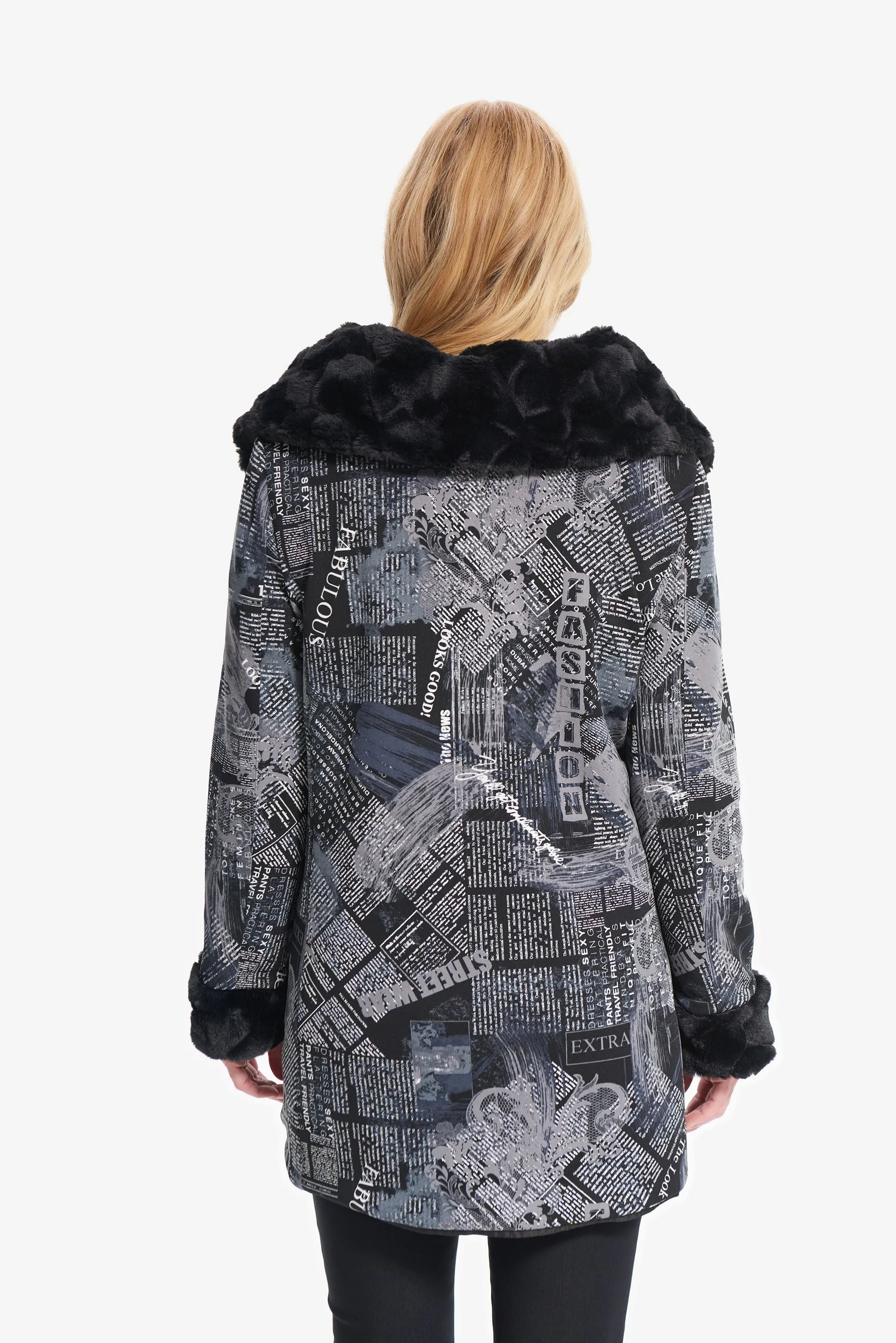 Joseph Ribkoff Newspaper Print Coat