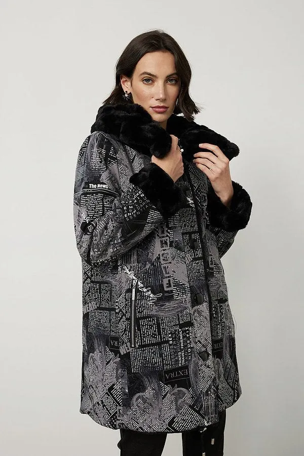 Joseph Ribkoff Newspaper Print Coat