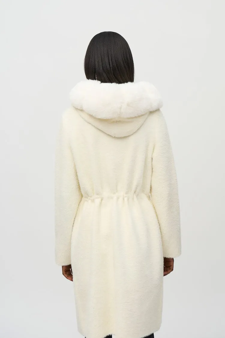 Joseph Ribkoff Vanilla Sweater Knit and Faux Fur Hooded Coat